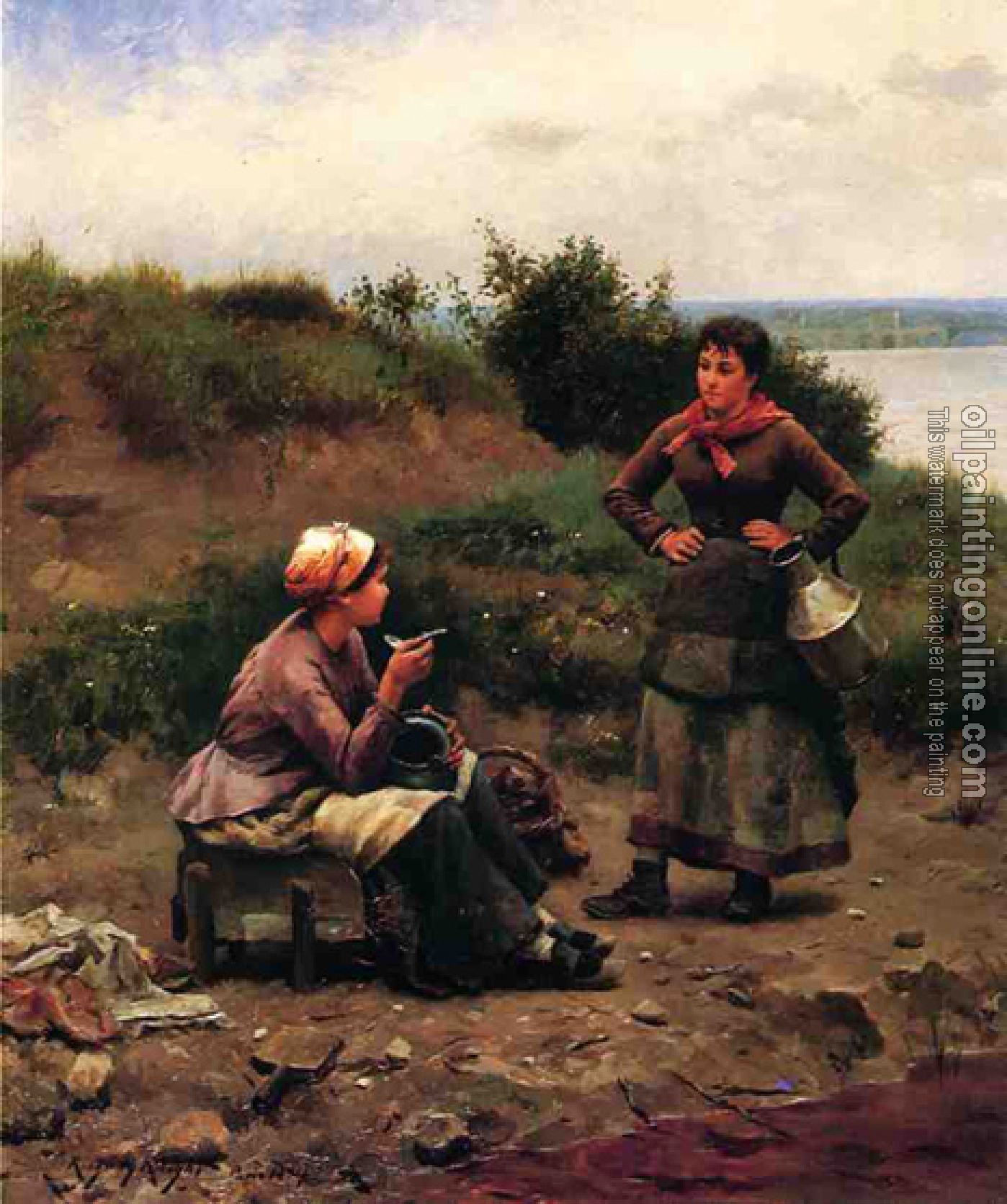 Daniel Ridgway Knight - A Discussion Between Two Young Ladies